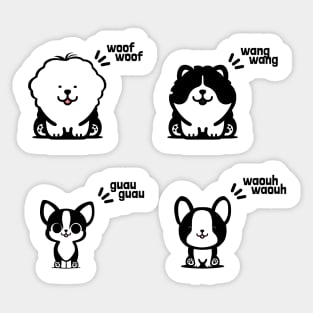 Dog breeds barking in different languages Sticker